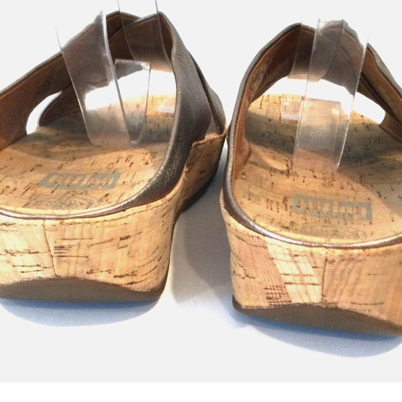 FitFlop Kys Bronze Size 9 Women Leather Crisscross Cork Slide Sandals EU 41 UK 7 - Picture 5 of 10
